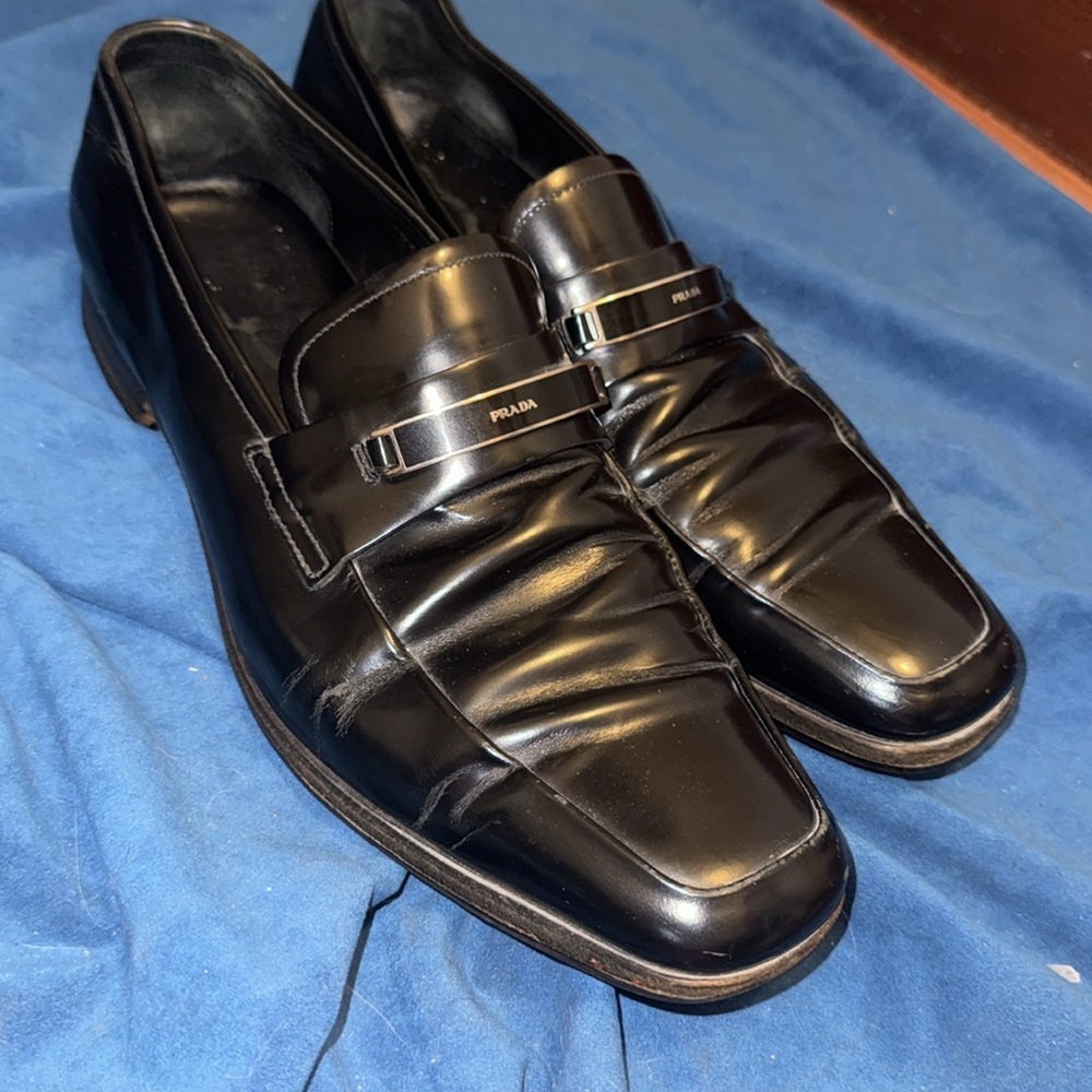 Prada Men's Black Leather Loafers size 9.5